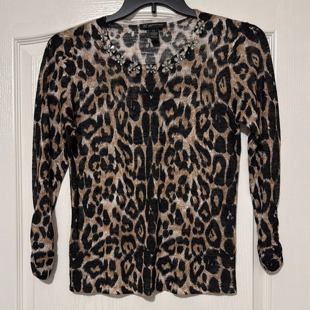 Animal Print Sweater with Embellished Neckline by INC
